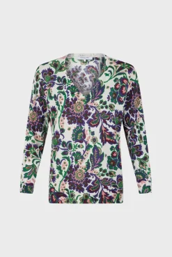 Pull V Lin Et Coton Imprime Ecru - Lylou
