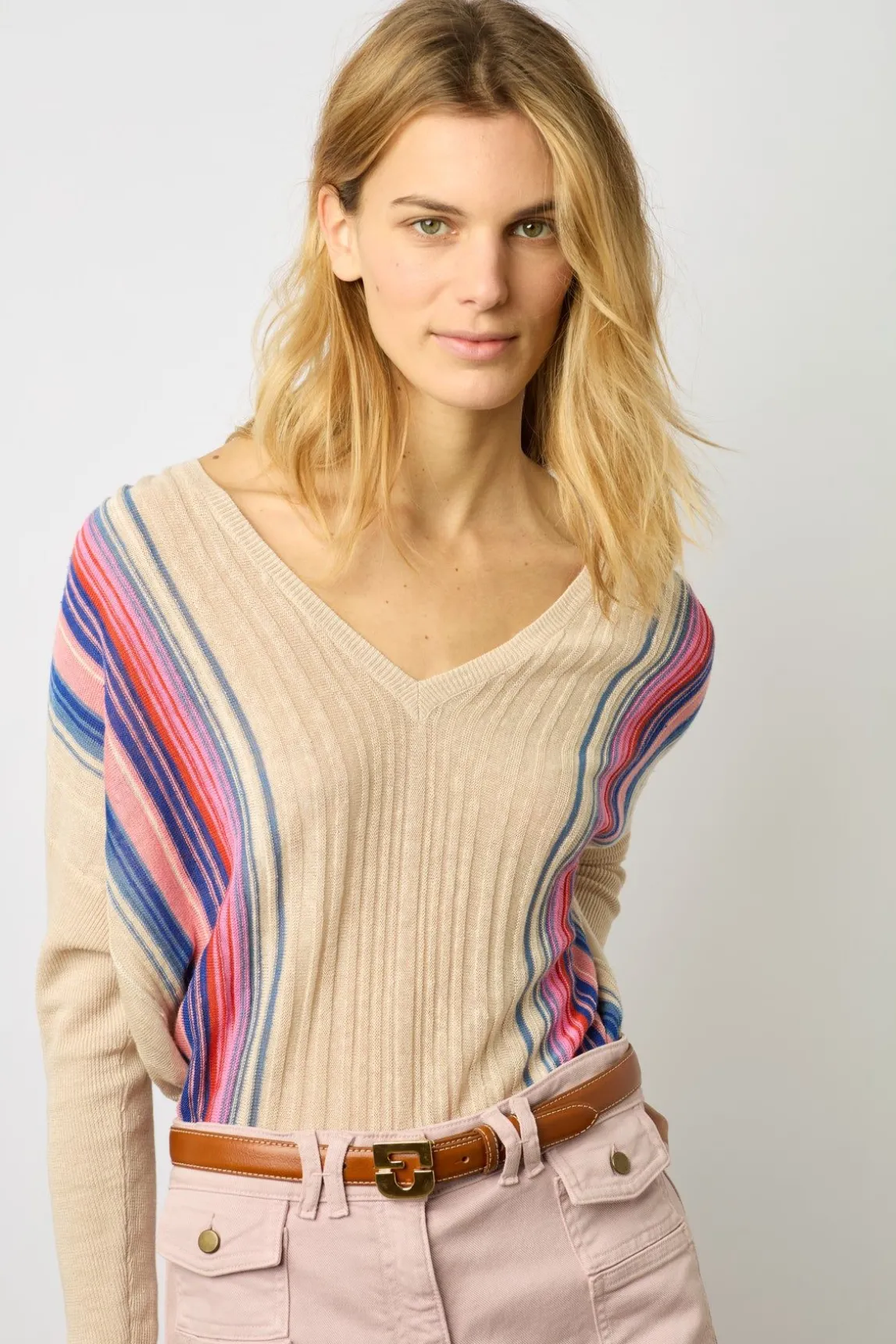 Pull V Raye En Lin Beige - Louna