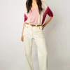 Pull V Tie And Dye En Lin Rose Vif - Lamy