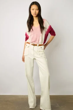 Pull V Tie And Dye En Lin Rose Vif - Lamy