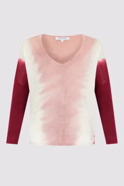 Pull V Tie And Dye En Lin Rose Vif - Lamy