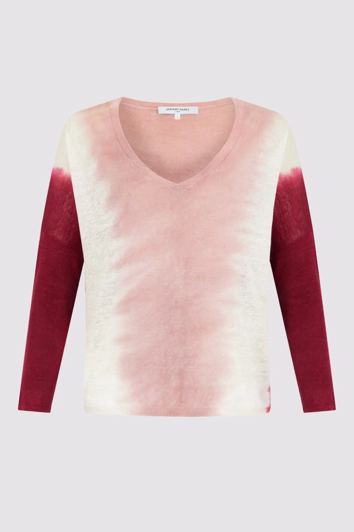 Pull V Tie And Dye En Lin Rose Vif - Lamy