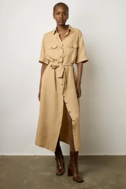Robe Chemise Unie Sable - Estille