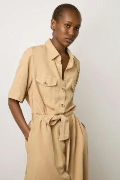 Robe Chemise Unie Sable - Estille