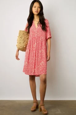 Robe Courte A Fleurs Corail - Ennalita