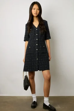 Robe Courte En Tweed Marine - Elenita