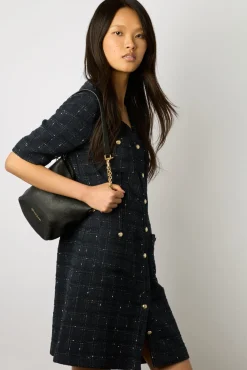 Robe Courte En Tweed Marine - Elenita