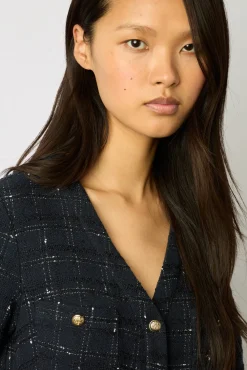 Robe Courte En Tweed Marine - Elenita