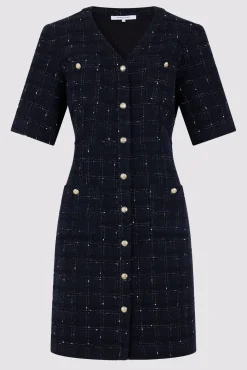 Robe Courte En Tweed Marine - Elenita