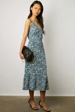 Robe Imprimee A Bretelles Indigo - Esia