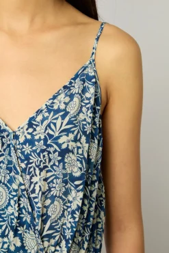 Robe Imprimee A Bretelles Indigo - Esia