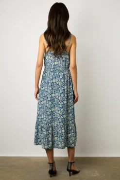 Robe Imprimee A Bretelles Indigo - Esia