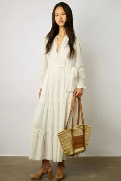 Robe Longue Blanche Brodee Blanc - Etann