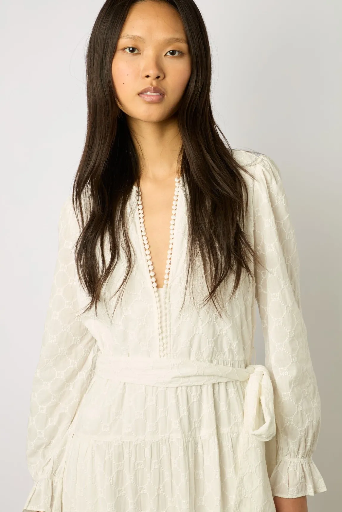 Robe Longue Blanche Brodee Blanc - Etann