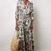 Robe Longue Cintree A Fleurs Ecru - Elycia