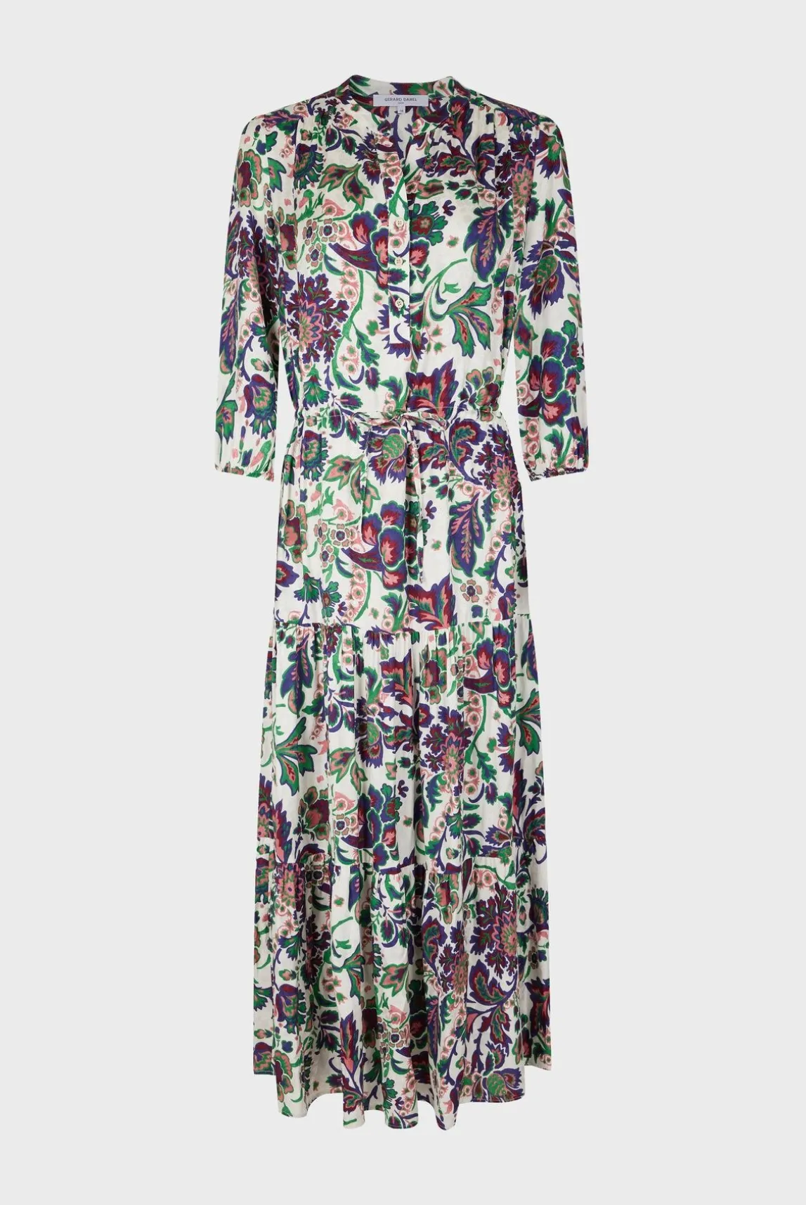 Robe Longue Cintree A Fleurs Ecru - Elycia