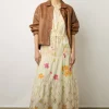 Robe Longue Cintree Fleurie Multicolore -