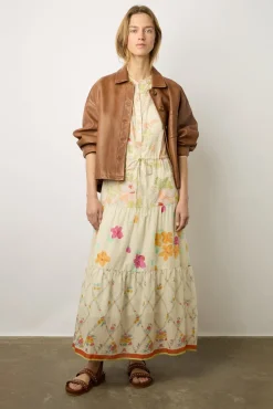 Robe Longue Cintree Fleurie Multicolore -