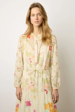 Robe Longue Cintree Fleurie Multicolore -