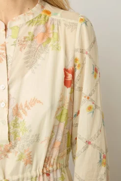 Robe Longue Cintree Fleurie Multicolore -