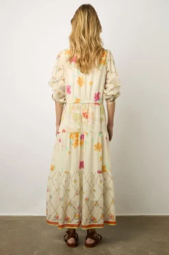 Robe Longue Cintree Fleurie Multicolore -