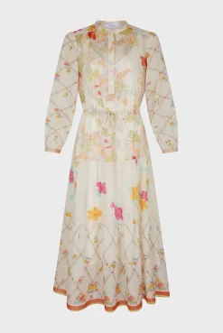 Robe Longue Cintree Fleurie Multicolore -