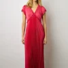 Robe Longue Cintree Plissee Rose Vif - Elvy
