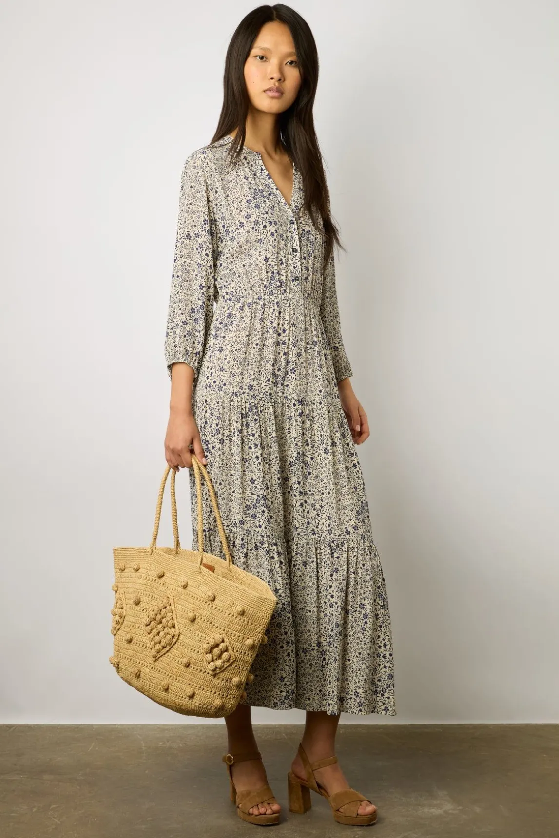 Robe Longue Imprime Floral Ecru - Erinna