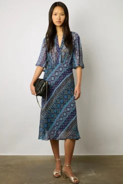 Robe Midi A Petits Clous Indigo - Elia