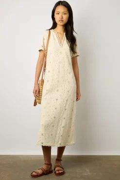 Robe Midi Brodee Naturel - Elouane