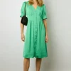 Robe Midi Cintree Smocks Emeraude - Elonie