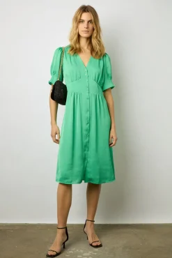 Robe Midi Cintree Smocks Emeraude - Elonie