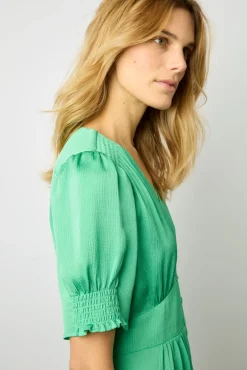 Robe Midi Cintree Smocks Emeraude - Elonie
