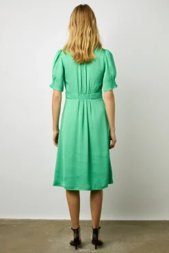 Robe Midi Cintree Smocks Emeraude - Elonie
