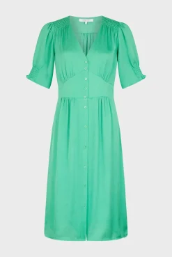 Robe Midi Cintree Smocks Emeraude - Elonie