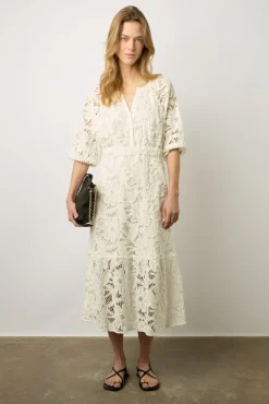 Robe Midi En Broderies Blanc - Eleonie