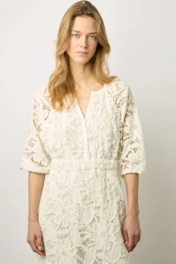 Robe Midi En Broderies Blanc - Eleonie
