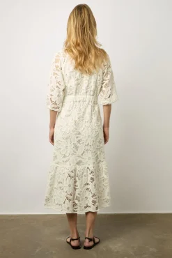 Robe Midi En Broderies Blanc - Eleonie