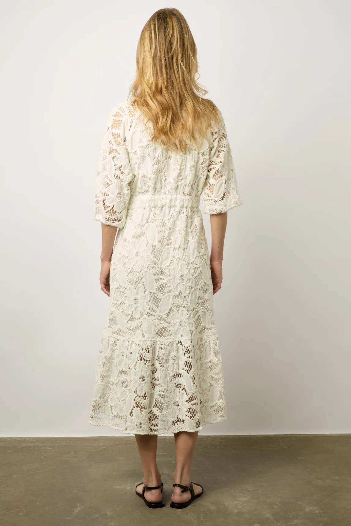 Robe Midi En Broderies Blanc - Eleonie
