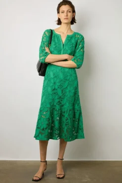 Robe Midi En Broderies Vert - Eleonie