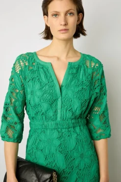 Robe Midi En Broderies Vert - Eleonie