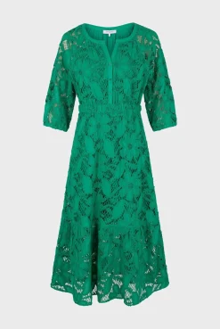 Robe Midi En Broderies Vert - Eleonie