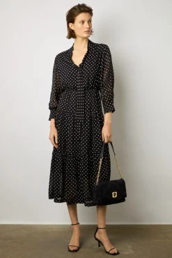 Robe Midi En Crepe A Pois Marine - Elda