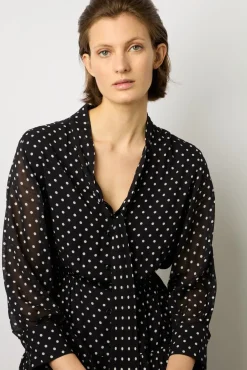 Robe Midi En Crepe A Pois Marine - Elda