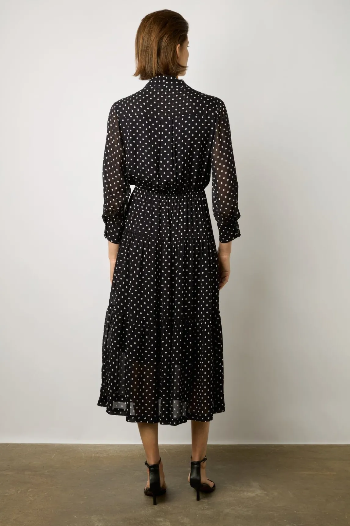 Robe Midi En Crepe A Pois Marine - Elda