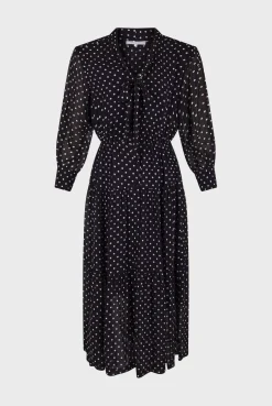 Robe Midi En Crepe A Pois Marine - Elda