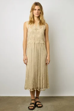 Robe Midi En Crochet Naturel - Edena