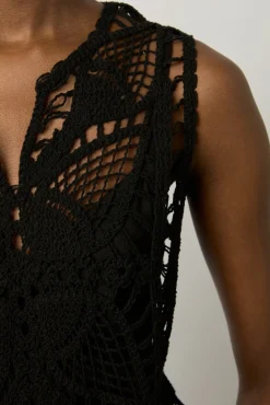 Robe Midi En Crochet Noir - Edena