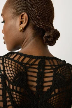 Robe Midi En Crochet Noir - Edena