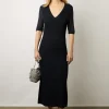 Robe Midi En Maille Ajouree Marine - Emi